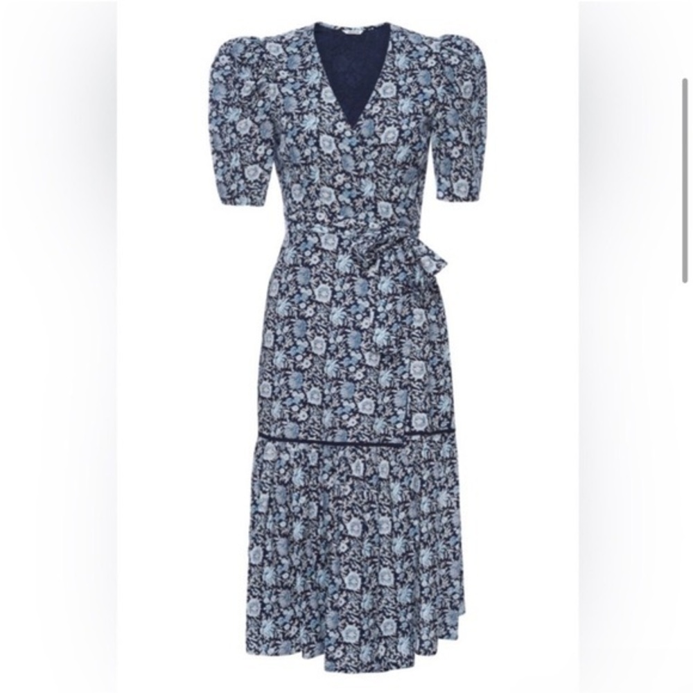 New St. Roche Pearl Dress - Navy Wrap Dress 100% Cotton
